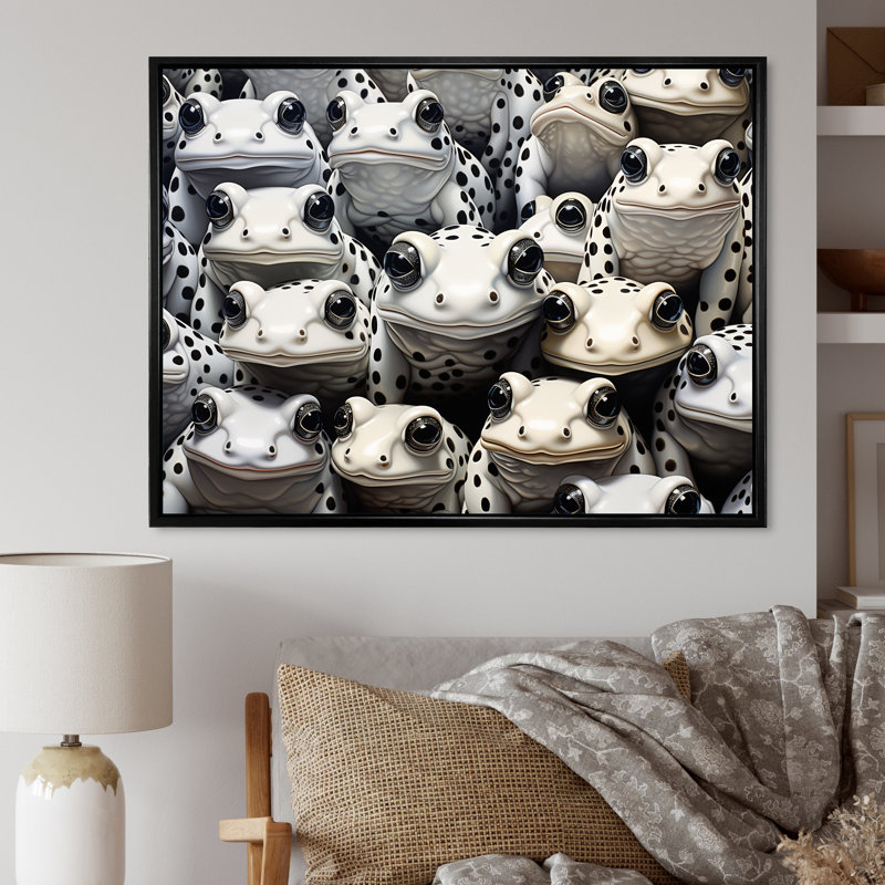 Noir et blanc Pop Art Frogs I, Cadre flottant noir, H 16 po x l 32 po x P 1 po