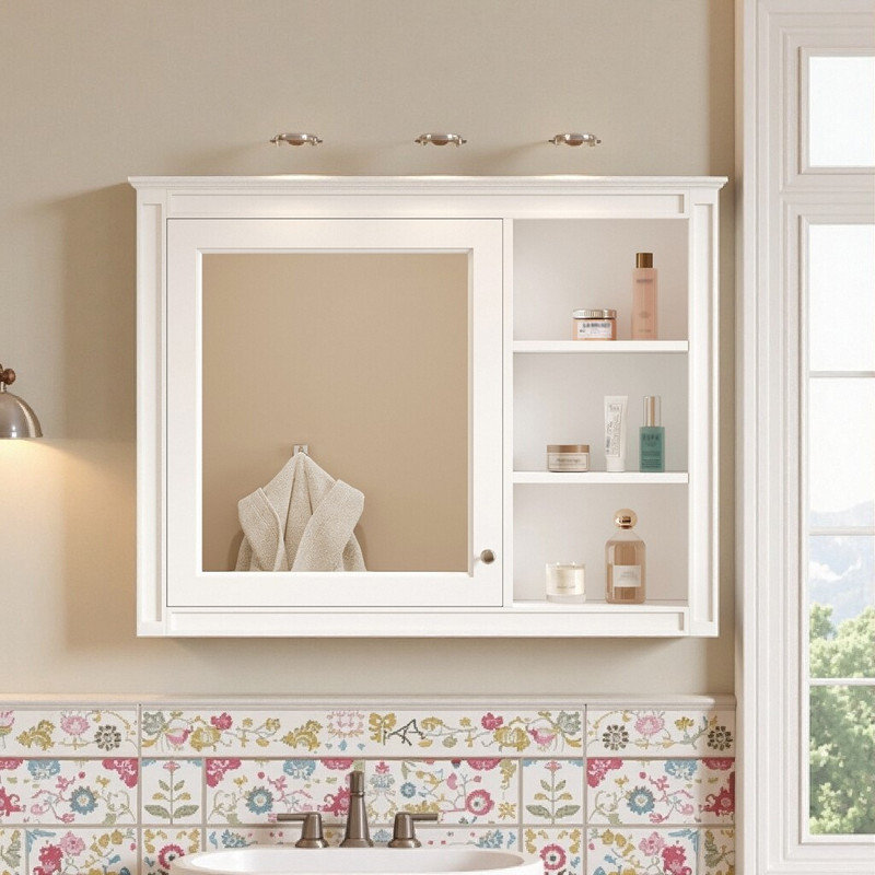 Armoire à pharmacie murale en panneau de fibres à densité moyenne l 36 po x P 6,7 po x H 27,8 po avec miroir et tablette réglable