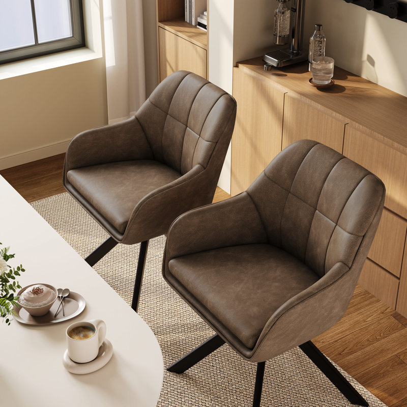 51.5cm H Upholstered Metal Upholstered Back Armchair, Dark Brown PU, 2