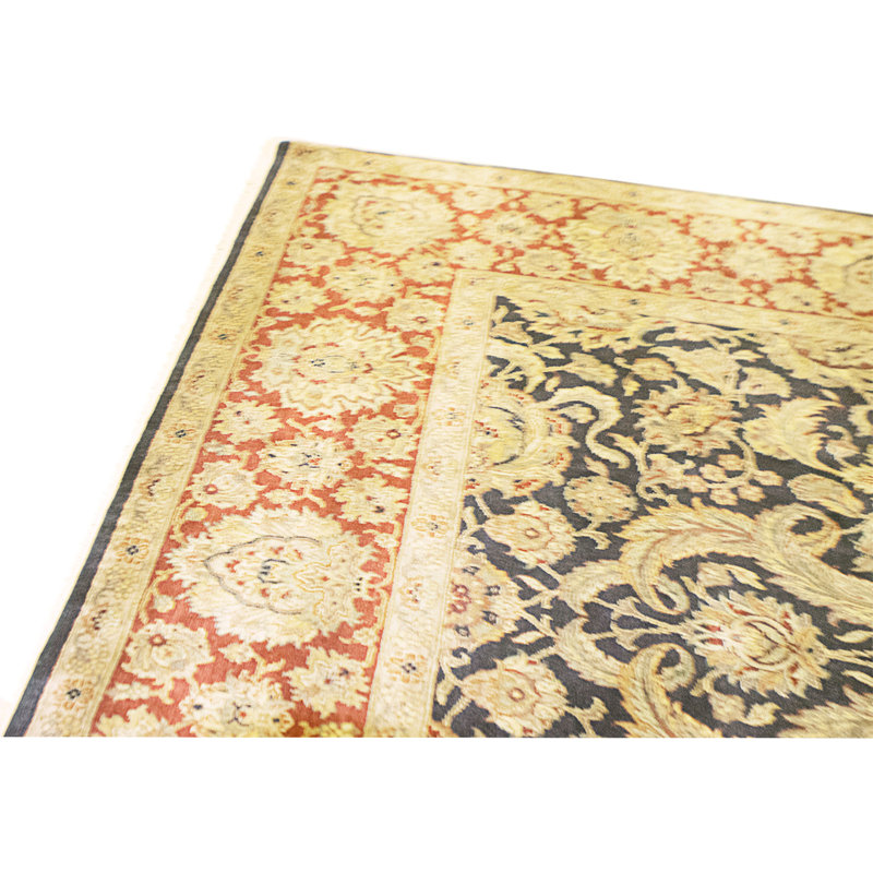 Tapis noir et rouge noué à la main de haute qualité
