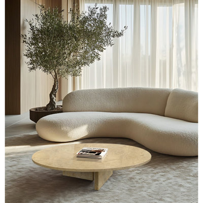 Petite table basse en marbre naturel Glod, jaune et beige, pierre naturelle