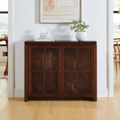 2-Door Rattan  Cabinet With Storage, Retro Coffee Bar Wine Bar Credenza For Living Room/Entryway/Kitchen