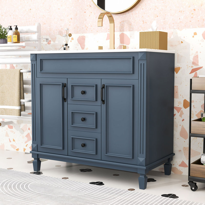 Elliesha Modern Freestanding Single Bathroom Vanity with Sink Top and Ample Storage, Blue