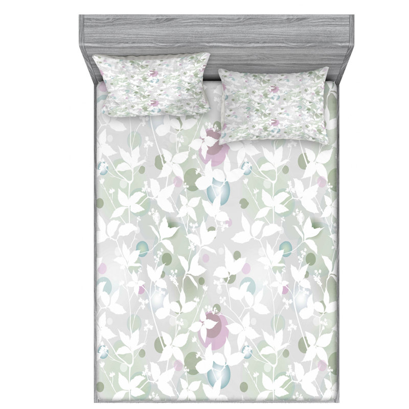 Microfiber Floral Sheet Set, Full/Double Sheet Set with Fitted Sheet