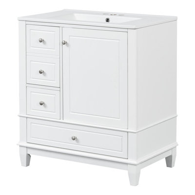 Meuble-lavabo de 30 po avec lavabo en céramique, 3 tiroirs, portes à fermeture en douceur et tablettes de porte
