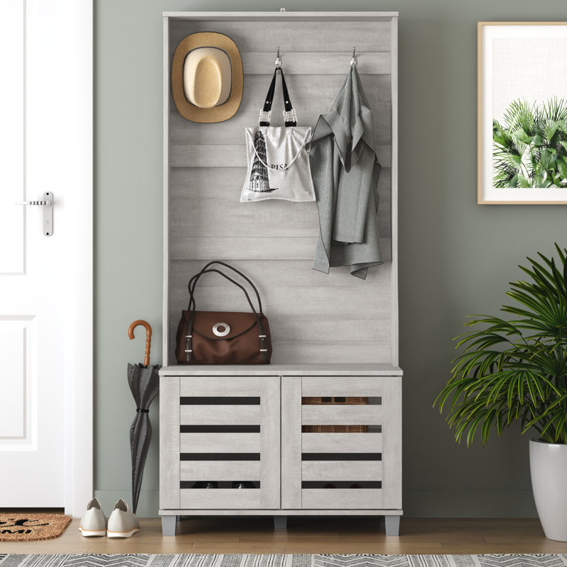 Lismore Hall Tree 31.3'' Wide with Bench and Shoe Storage, Dusty Gray Oak