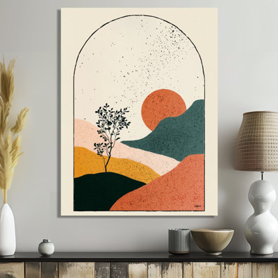 Geometric Yellow And Pink Sunrise Symmetry - Midcentury Modern Wall Art, Yellow Mid-Century Modern Canvas Print