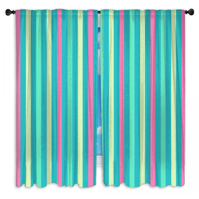 Pink Blue Striped Window Curtains Stripes Sheer & Room Darkening - 2 Panels