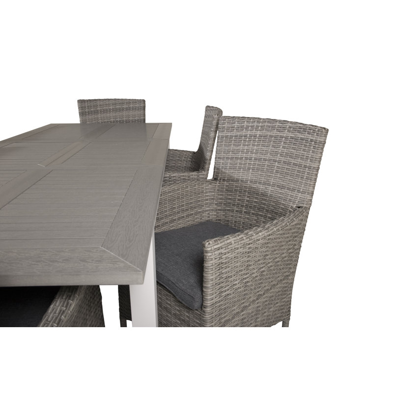Jayesh 6 - Person Patio Dining Set with Extendable Rectangular Table , Cushions Included, 75cm H x 160cm L x 90cm W