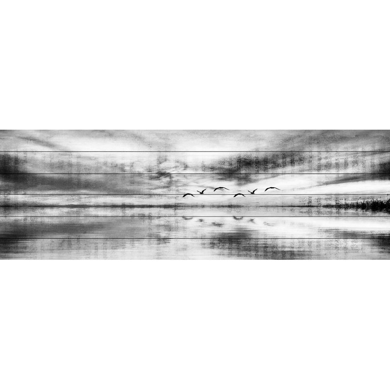 « flight of six », reproduction d’art sur bois blanc, H 15 po x l 45 po x P 1,5 po