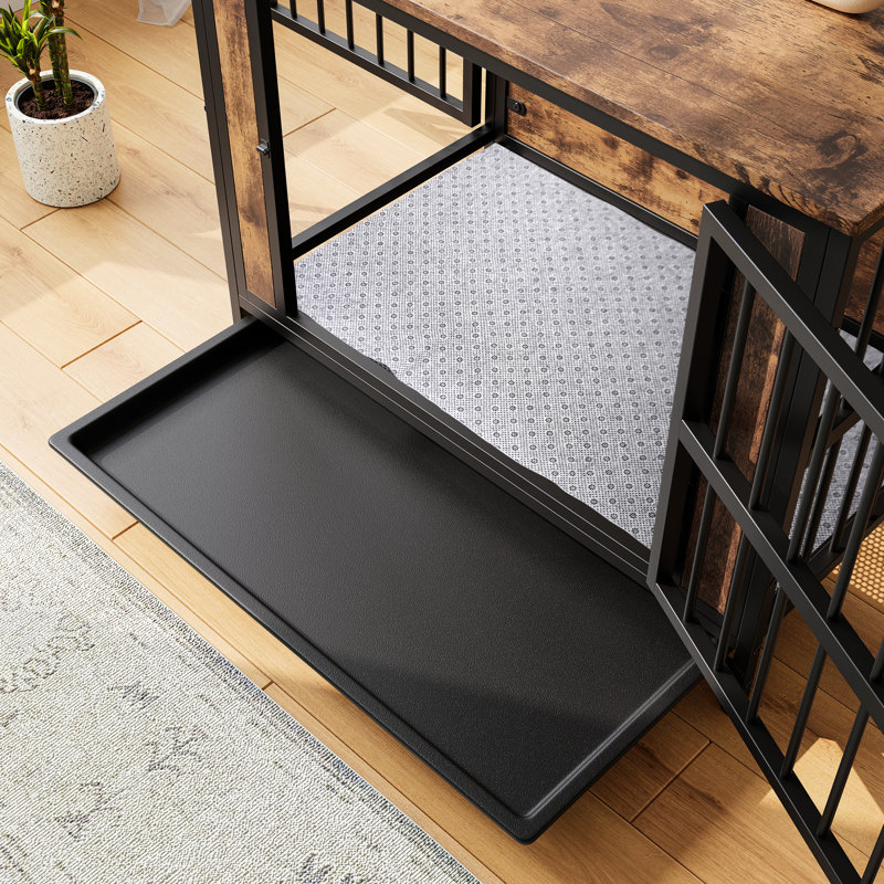 Cage décorative moyenne pour chien avec plateau coulissant et 2 portes coulissantes, coussin de porte en fer brun rustique de 32,8 po d'épaisseur, pour chiens de taille moyenne / petite