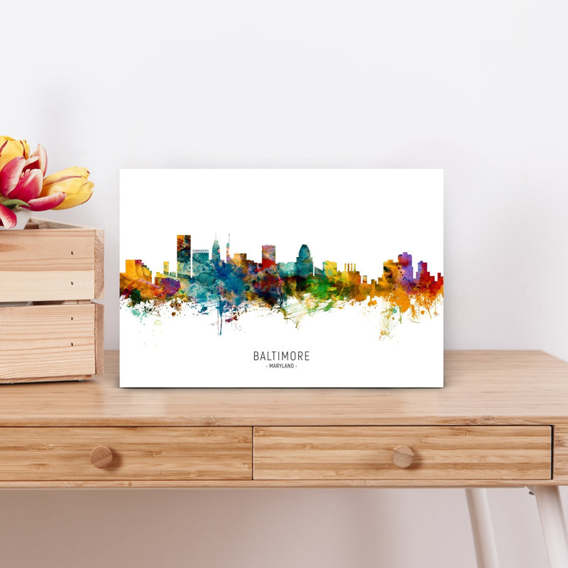 «Vibrant Baltimore Skyline», art contemporain urbain, H 12 po x l 18 po