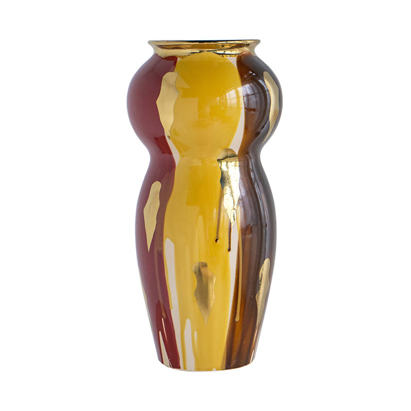 Vase courbé en céramique 10 x 10 x 20,9 po avec finition multicolore abstraite