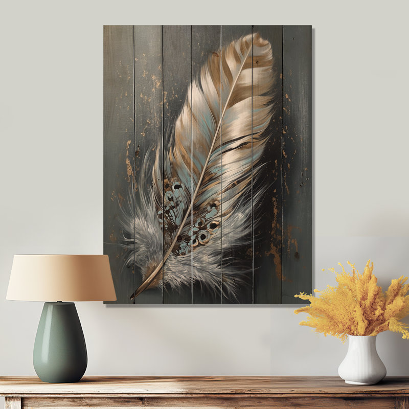 Plume d'or Wanderlust IV sur bois, H 32 po x l 24 po x P 0,78 po