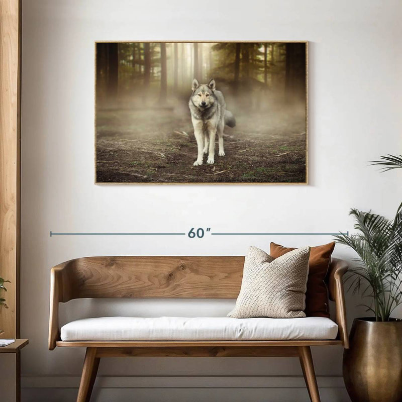 Bold Wolf, 19" X 13", Floating Frame Natural Wood