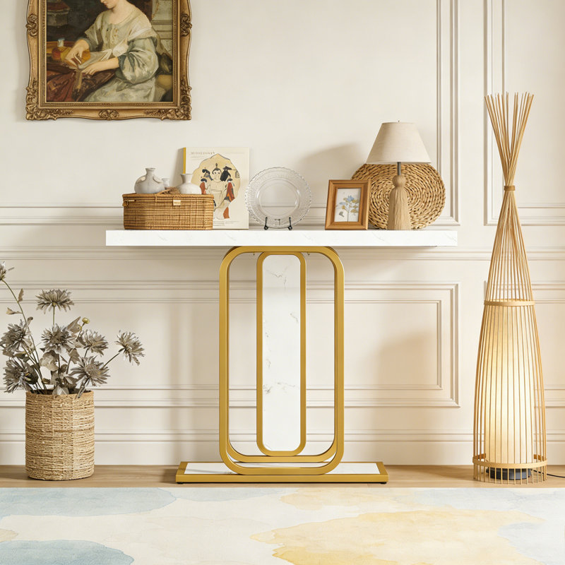 Modern Console Table Faux Marble Sofa Table with LED Lights
