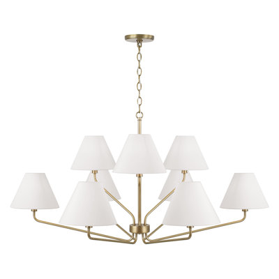 Lustre angulaire 9 lumières à deux niveaux avec abat-jour fuselés l 46 po x H 22,5 po