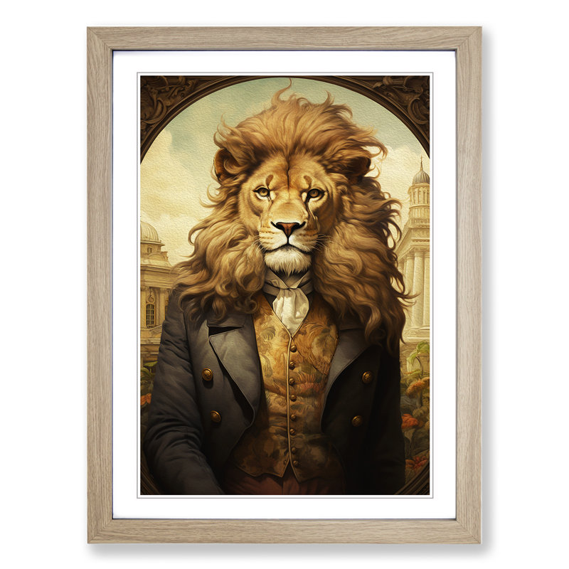 Lion Victorian - Single Picture Frame Print on Wood, Oak, 34cm H x 25cm W x 2cm D