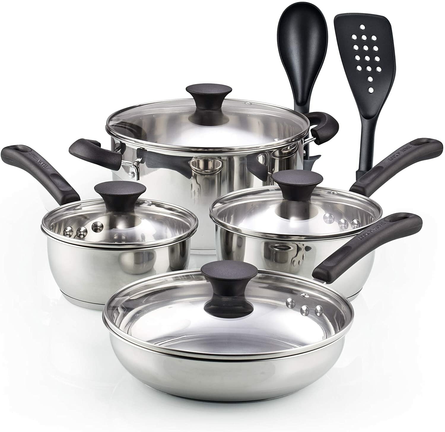 Cook N Home 02642 10 Pieces Stainless Steel Cookware Set Silver
