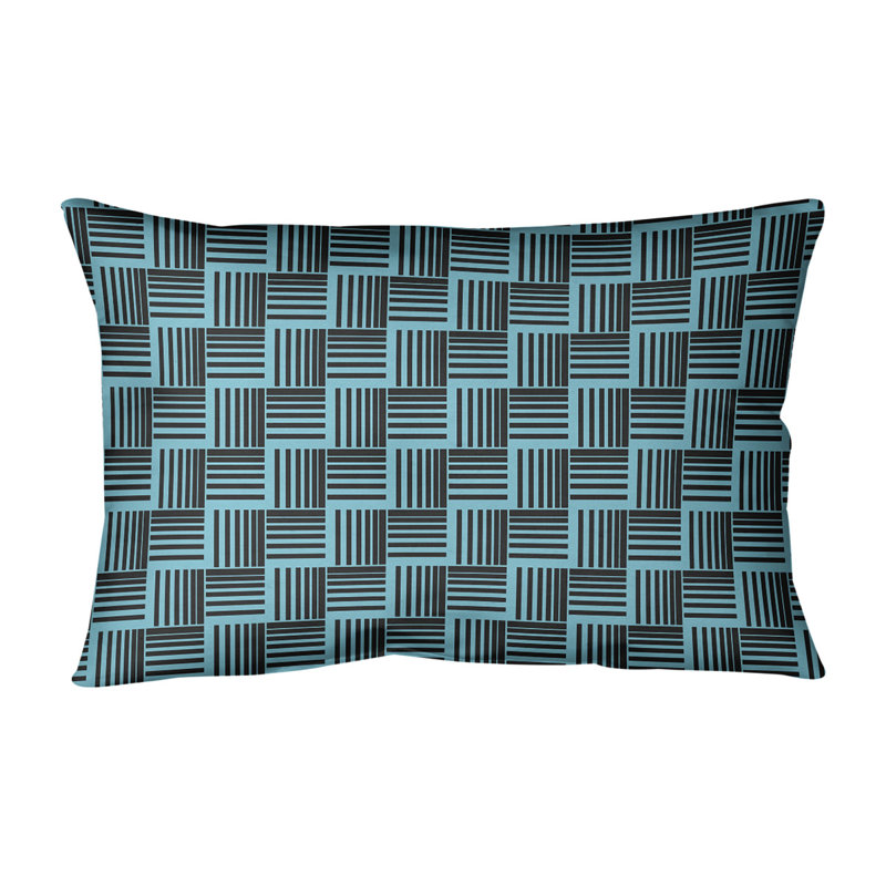 Coussin lombaire à rayures classiques Baskettressées, Duvet/plume, H 14 po x l 20 po, Bleu sarcelle/noir