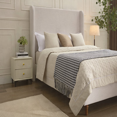 Harper Tall Headboard Upholstered Bed / 54" High Headboard / Elegant Simplicity / No Box Spring Needed / Easy Assembly / Textured Ivory Canvas