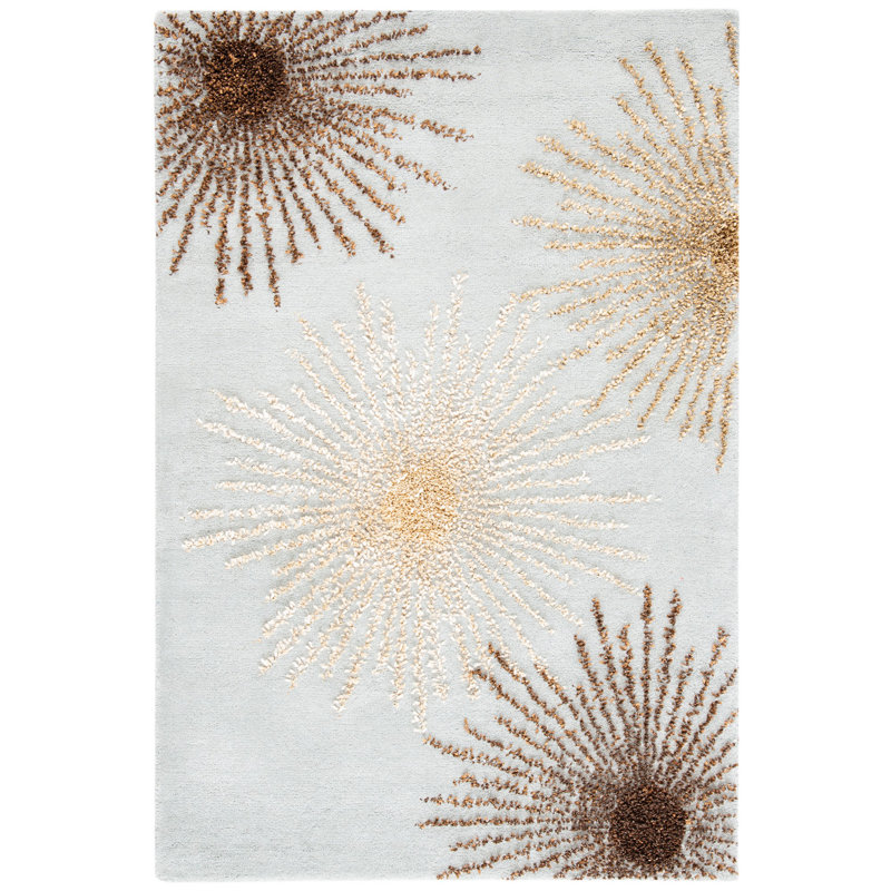 Tapis bleu à motif abstrait touffeté à la main Amberjack, Rectangle 2 pi 6 po x 4 pi