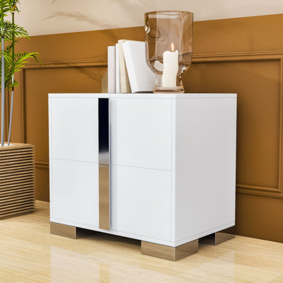 Kievon Mirrored Nightstand with 2 Drawers, Wood Bedside Table for Bedroom