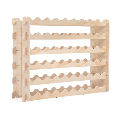 Support à vin modulaire Natural Burlywood, étagère de rangement empilable en bois d'ingénierie pouvant contenir 54 bouteilles