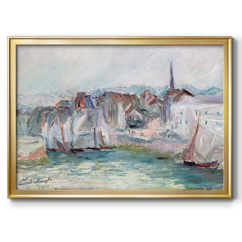 Bateaux dans le port de Honfleur, 1917, reproduction d'art sur toile, H 30 po x l 44 po x P 1,5 po, Or