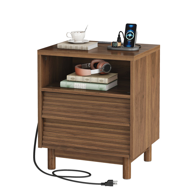 19.7'' W Nightstand With Built-in Outlets And 2 Drawers,Versatile Side Table With Storage