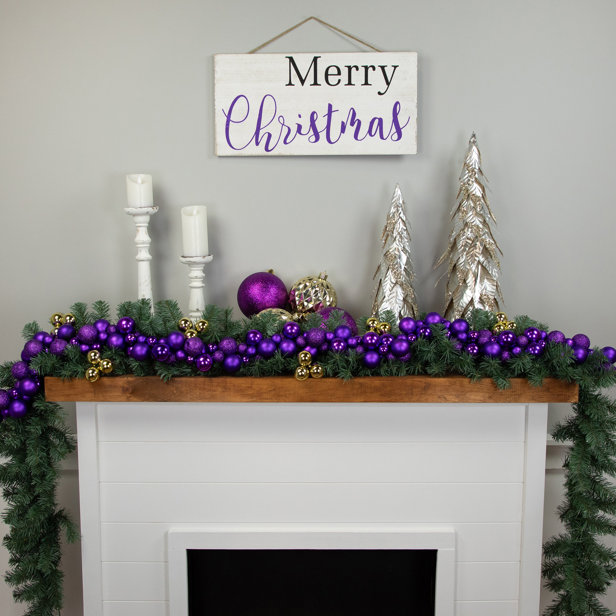 6' Shatterproof Ball 3-Finish Christmas Garland, Purple