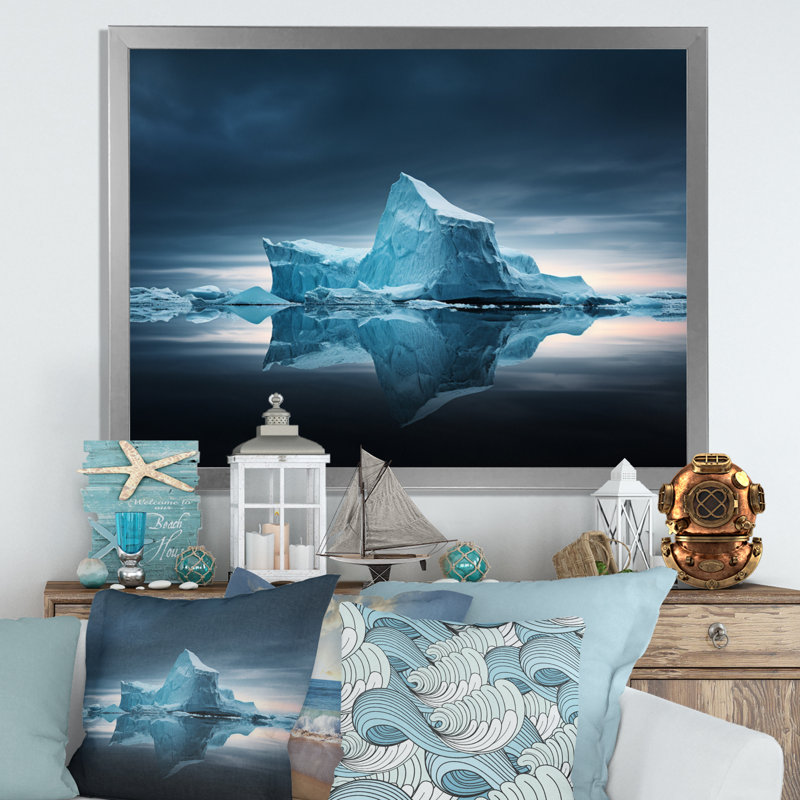 " Blue Black Iceberg Crystal Reflections ", 24" H x 32" W x 1" D, Silver Single Picture Framed
