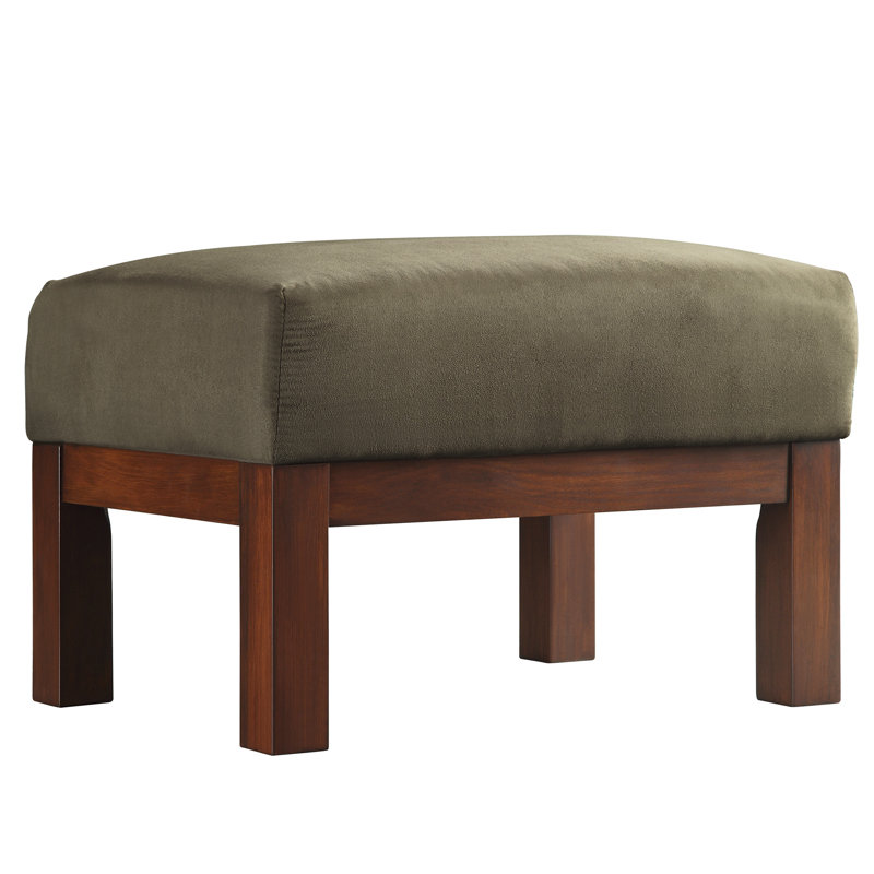 Encinal Upholstered Ottoman, Olive Microfiber, Oak