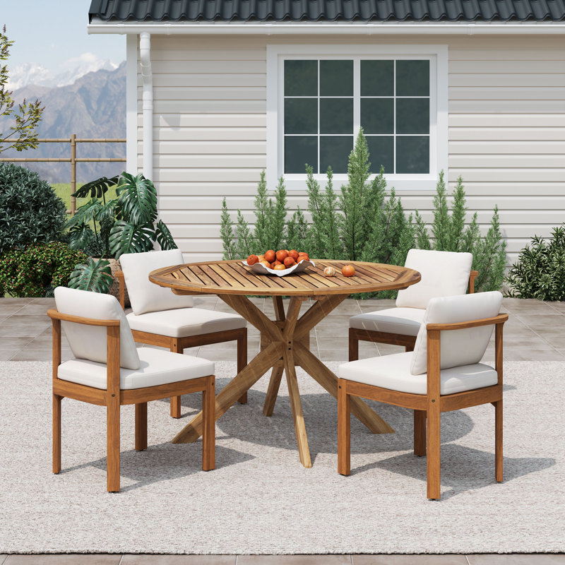 Chaises de salle à manger d'extérieur modernes en bois d'acacia avec coussins Modern Transitional, 4, Teck