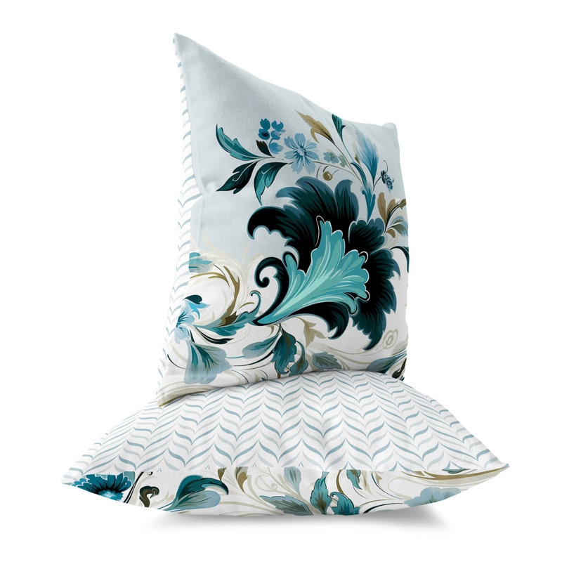 Oreiller réversible intérieur / extérieur Damask Hue, Vert / beige damassé, H 16 po x l 16 po