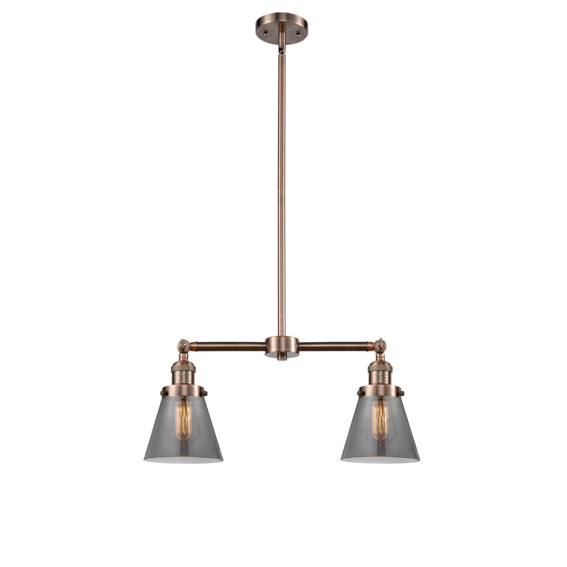 Stonecipher 2 - Light Kitchen Island Pendant, 6 Watt Vinage LED Bulb, Smoked, Antique Copper