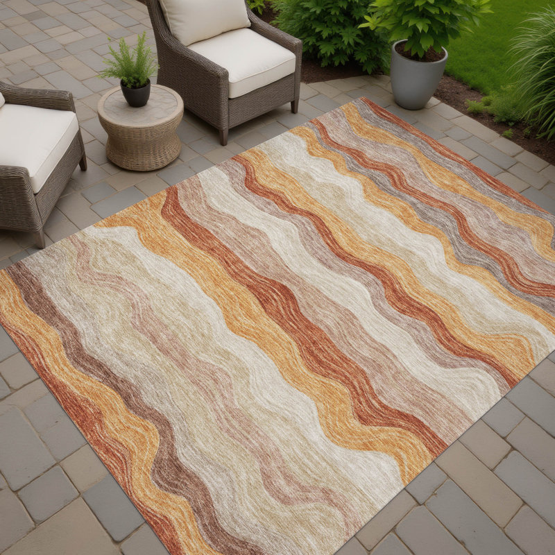 Machine Washable Indoor/Outdoor Lanphear ACN2397 Stripes Rug, Rectangle 10' x 14'