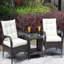 Ensemble de patio extérieur 3 pièces : canapé d'angle avec coussins beiges et table basse - Utilisation : confort et détente