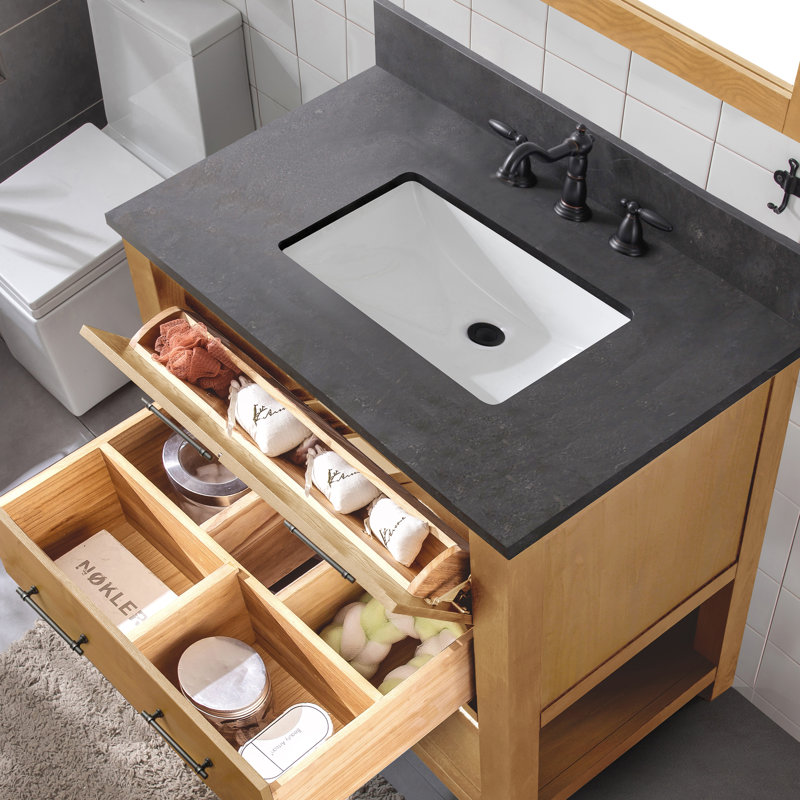 Meuble-lavabo simple 36 po Keri, Brun clair / noir antique
