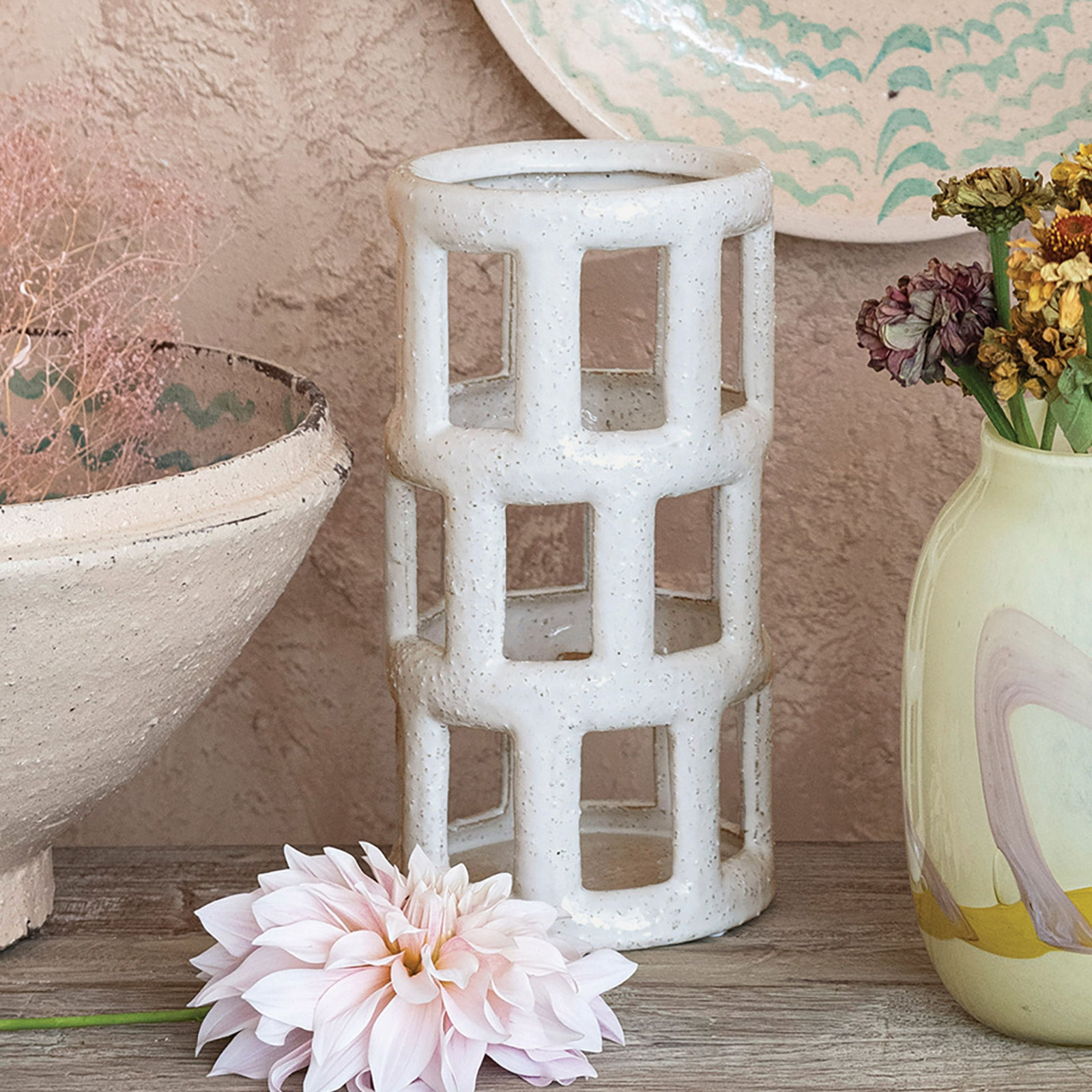 Zella Stoneware Lantern Candle Holder
