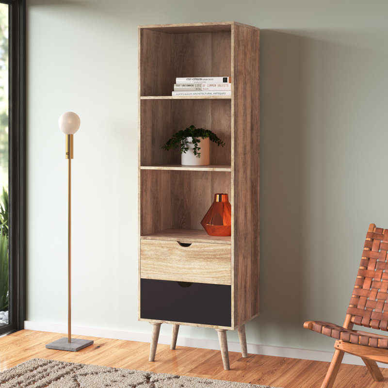Rousseau 180cm H x 55cm W Solid Wood Standard Bookcase, Black