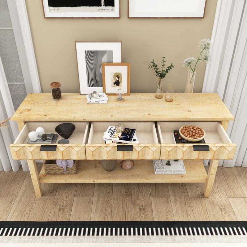 Console 60 po avec 3 tiroirs, Naturel