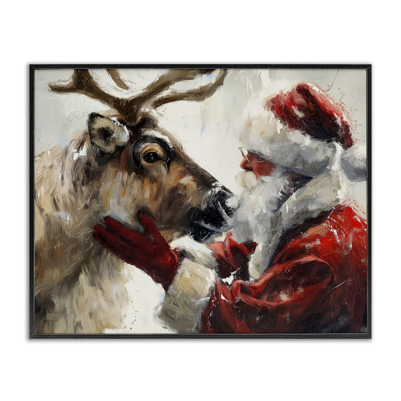 Estampe numérique traditionnelle du père Noël et du renne, design par Arlington Prints, H 16 po x l 20 po