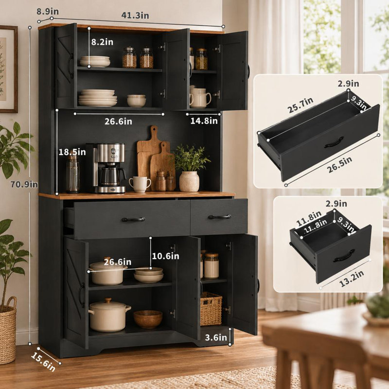 Armoire de cuisine avec station de charge et support pour micro-ondes Farmhouse, Blanc
