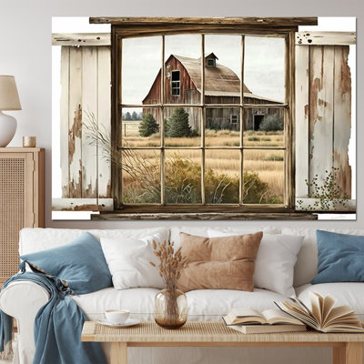 Window View To Farm II - Landscape Canvas Window Wall Art