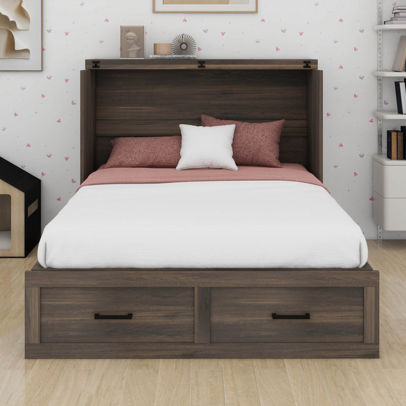 Armoire lit escamotable avec grand tiroir et station de charge, lit escamotable pliant pour bureau d'appartement dans la chambre d'amis