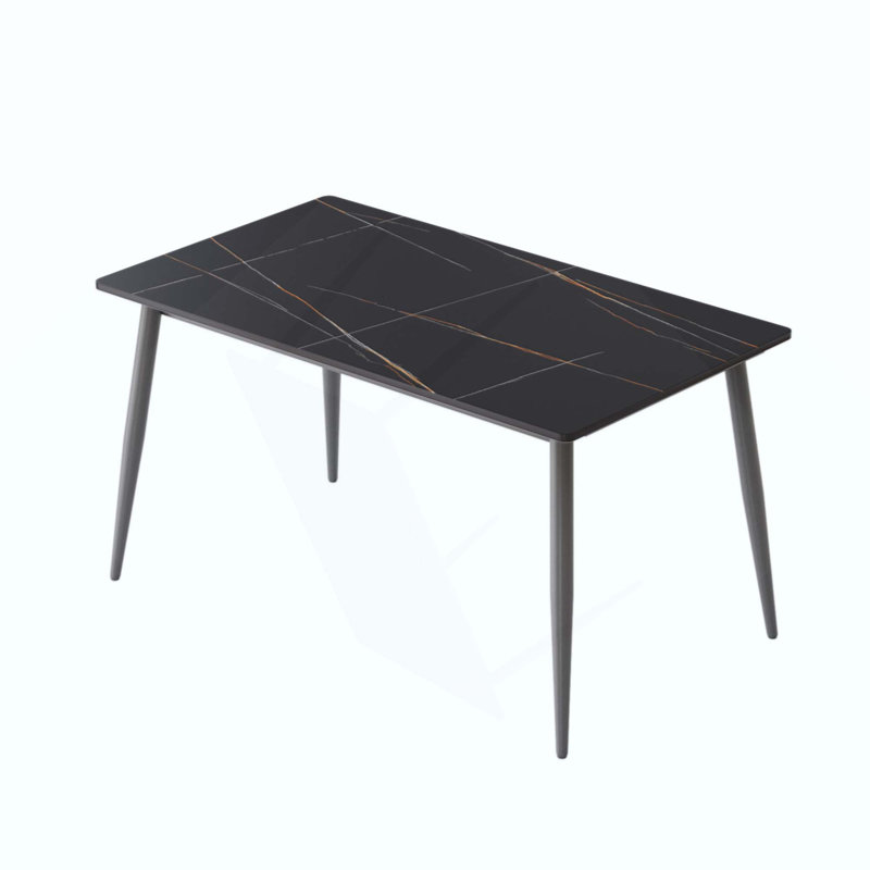Table de salle à manger moderne en pierre artificielle à pieds droits en métal pouvant accueillir 6 personnes (table de salle à manger seulement)