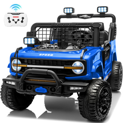 24V 4WD Kids Ride On Truck avec télécommande, voiture tout-terrain électrique à double siège avec lumières DEL, Bluetooth, musique, suspension et vitesse haute / basse
