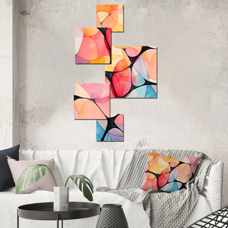 Ensemble de 5 tuiles géométriques aux couleurs douces géométriques IV