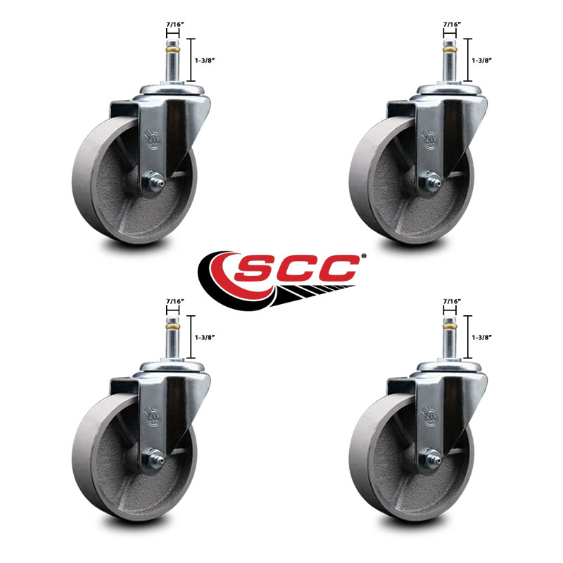 Semi Steel Swivel Grip Ring Caster Set of 4 w/4" Wheels & 7/16" Stem-4 Swivel